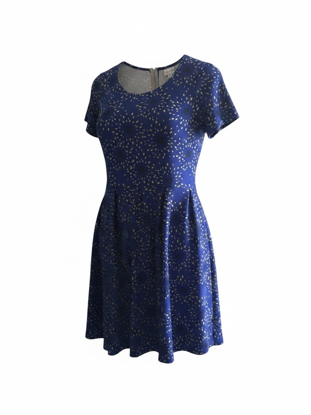 LuLaRoe Blue Short-Sleeve Fit & Flare Dress with Gold Dot Burst Print